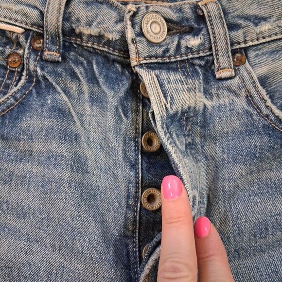 MOUSSY VINTAGE High Rise Denim Shorts Button Fly Raw Hem Distressed Size 24"x5" - Picture 3 of 9